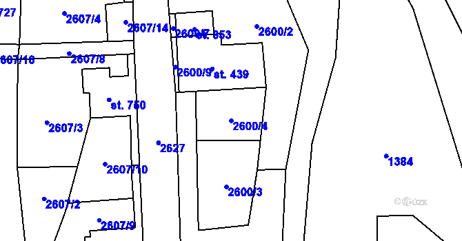 Parcela st. 2600/4 v KÚ Stříbrná, Katastrální mapa