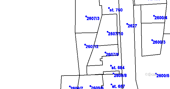 Parcela st. 2607/2 v KÚ Stříbrná, Katastrální mapa