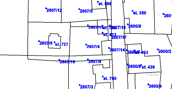 Parcela st. 2607/4 v KÚ Stříbrná, Katastrální mapa