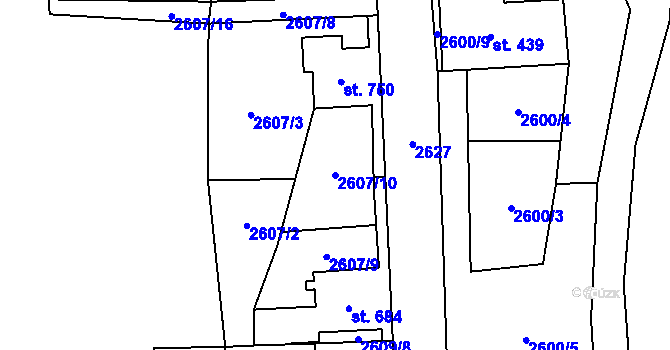 Parcela st. 2607/10 v KÚ Stříbrná, Katastrální mapa