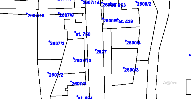Parcela st. 2627 v KÚ Stříbrná, Katastrální mapa