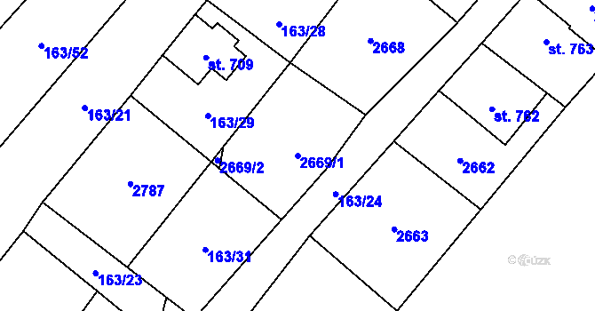 Parcela st. 2669/1 v KÚ Stříbrná, Katastrální mapa
