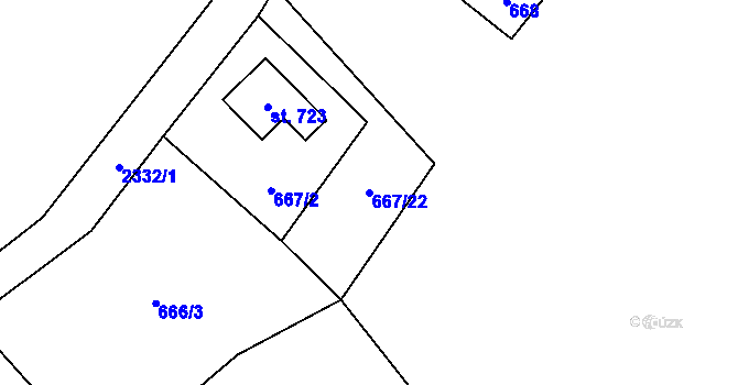 Parcela st. 667/22 v KÚ Stříbrná, Katastrální mapa