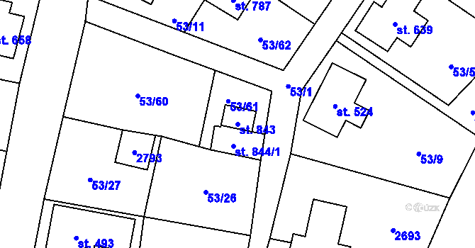 Parcela st. 843 v KÚ Stříbrná, Katastrální mapa