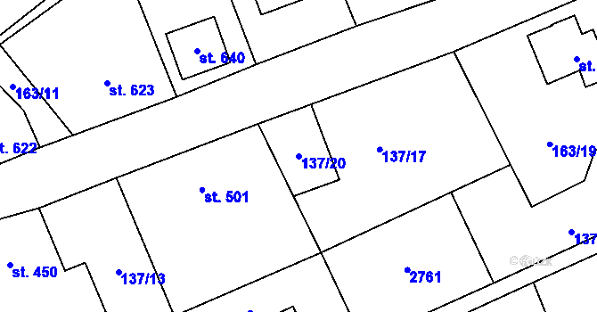 Parcela st. 137/20 v KÚ Stříbrná, Katastrální mapa
