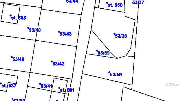 Parcela st. 53/69 v KÚ Stříbrná, Katastrální mapa