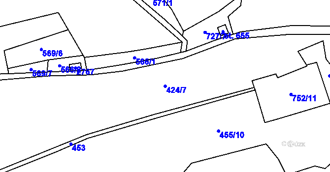 Parcela st. 424/7 v KÚ Stříbrná, Katastrální mapa