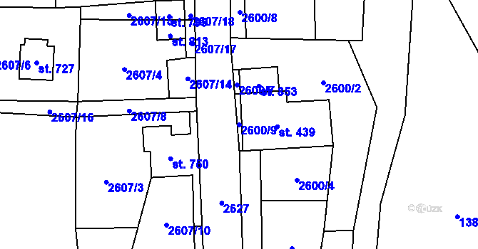 Parcela st. 2600/9 v KÚ Stříbrná, Katastrální mapa