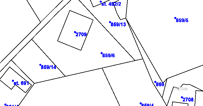 Parcela st. 859/6 v KÚ Stříbrná, Katastrální mapa