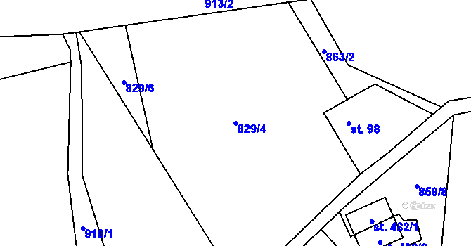 Parcela st. 829/4 v KÚ Stříbrná, Katastrální mapa