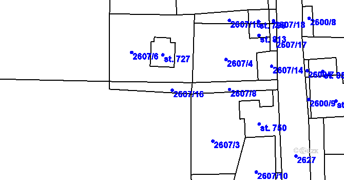 Parcela st. 2607/16 v KÚ Stříbrná, Katastrální mapa