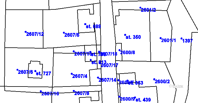 Parcela st. 2607/18 v KÚ Stříbrná, Katastrální mapa
