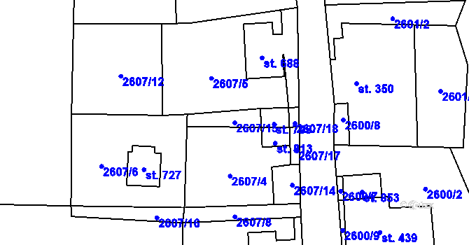 Parcela st. 2607/15 v KÚ Stříbrná, Katastrální mapa