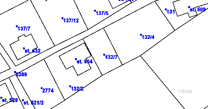 Parcela st. 132/7 v KÚ Stříbrná, Katastrální mapa