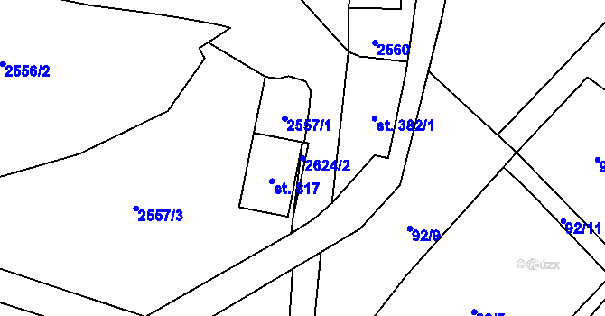 Parcela st. 2624/2 v KÚ Stříbrná, Katastrální mapa
