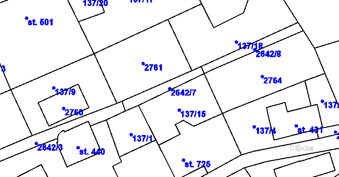 Parcela st. 2642/7 v KÚ Stříbrná, Katastrální mapa