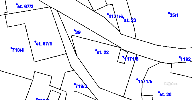 Parcela st. 22 v KÚ Hradové Střimelice, Katastrální mapa