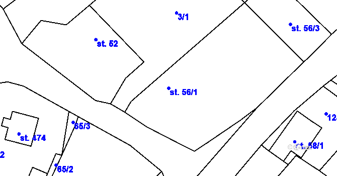 Parcela st. 56/1 v KÚ Hradové Střimelice, Katastrální mapa