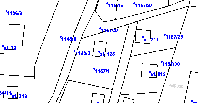 Parcela st. 125 v KÚ Hradové Střimelice, Katastrální mapa
