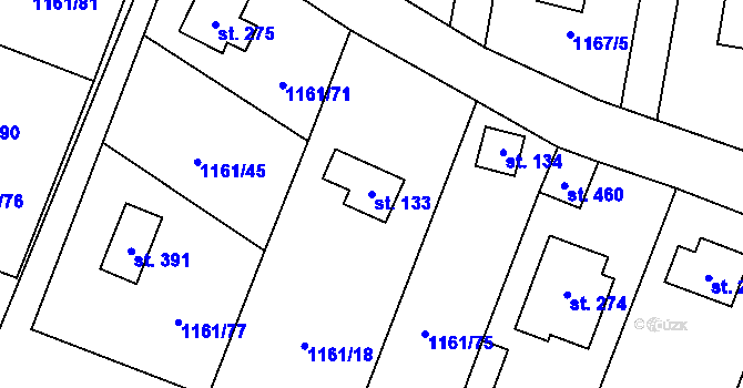 Parcela st. 133 v KÚ Hradové Střimelice, Katastrální mapa