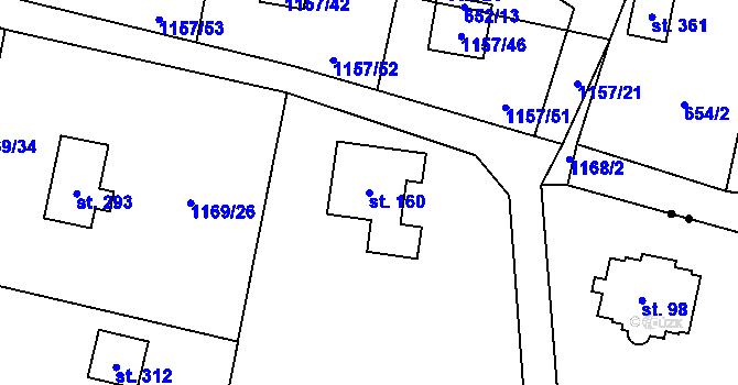 Parcela st. 160 v KÚ Hradové Střimelice, Katastrální mapa