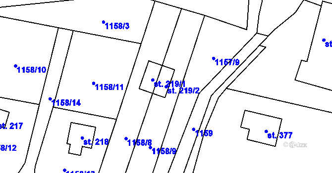Parcela st. 219/2 v KÚ Hradové Střimelice, Katastrální mapa