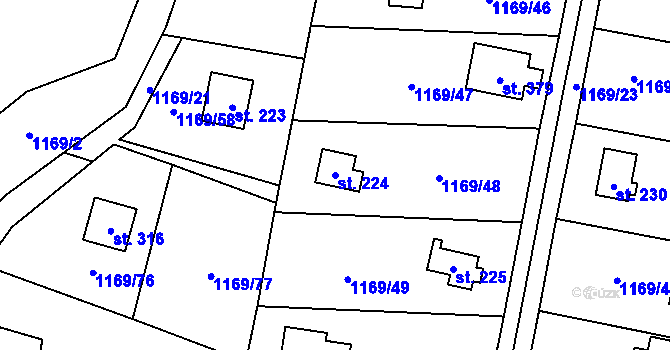 Parcela st. 224 v KÚ Hradové Střimelice, Katastrální mapa
