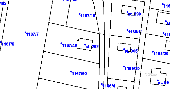 Parcela st. 262 v KÚ Hradové Střimelice, Katastrální mapa