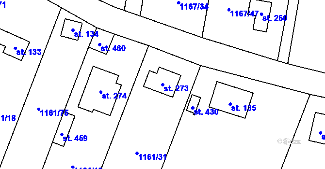 Parcela st. 273 v KÚ Hradové Střimelice, Katastrální mapa