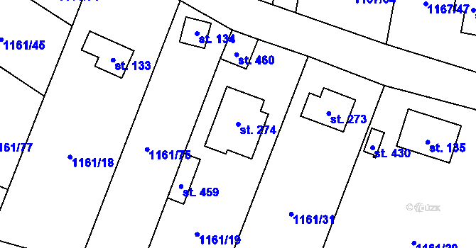 Parcela st. 274 v KÚ Hradové Střimelice, Katastrální mapa