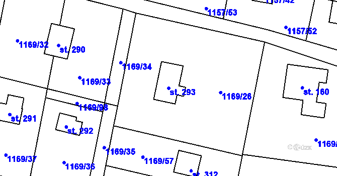 Parcela st. 293 v KÚ Hradové Střimelice, Katastrální mapa