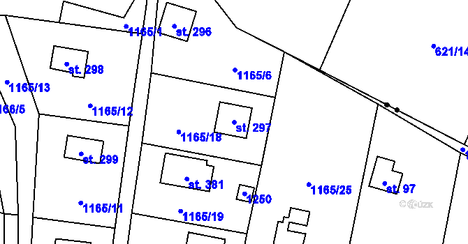 Parcela st. 297 v KÚ Hradové Střimelice, Katastrální mapa