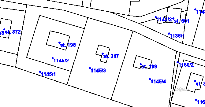 Parcela st. 317 v KÚ Hradové Střimelice, Katastrální mapa