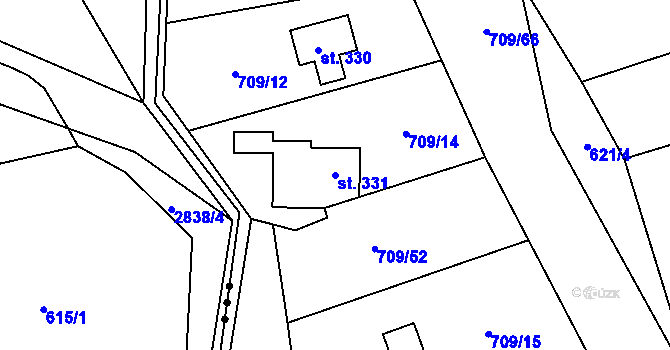 Parcela st. 331 v KÚ Hradové Střimelice, Katastrální mapa