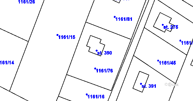 Parcela st. 390 v KÚ Hradové Střimelice, Katastrální mapa