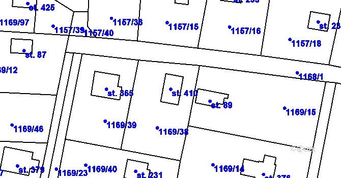 Parcela st. 410 v KÚ Hradové Střimelice, Katastrální mapa