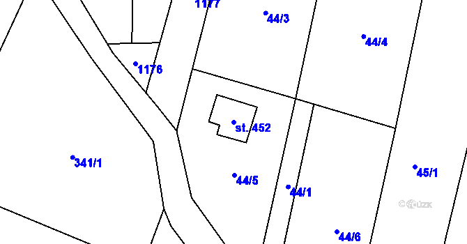 Parcela st. 452 v KÚ Hradové Střimelice, Katastrální mapa
