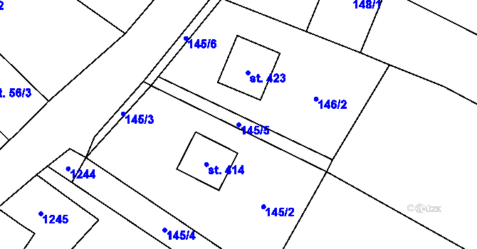 Parcela st. 145/5 v KÚ Hradové Střimelice, Katastrální mapa