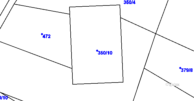 Parcela st. 350/10 v KÚ Hradové Střimelice, Katastrální mapa
