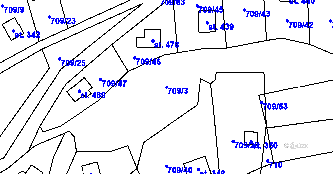 Parcela st. 709/3 v KÚ Hradové Střimelice, Katastrální mapa