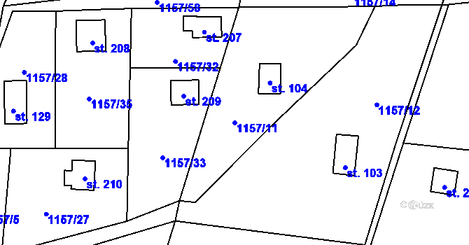 Parcela st. 1157/11 v KÚ Hradové Střimelice, Katastrální mapa