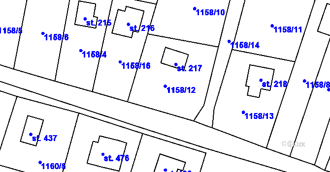 Parcela st. 1158/12 v KÚ Hradové Střimelice, Katastrální mapa