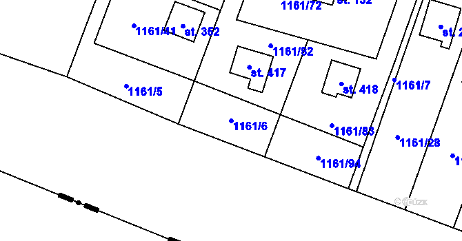 Parcela st. 1161/6 v KÚ Hradové Střimelice, Katastrální mapa