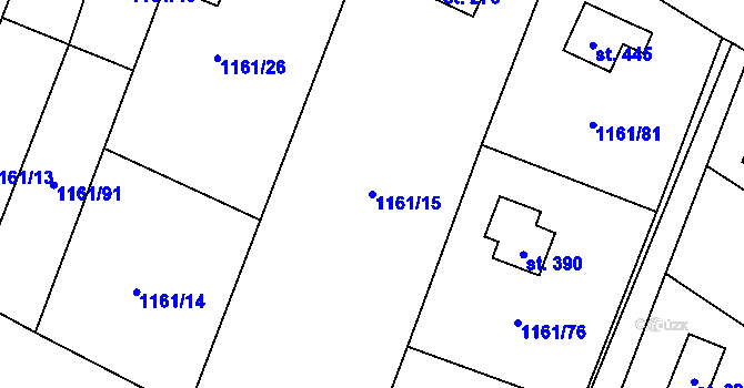 Parcela st. 1161/15 v KÚ Hradové Střimelice, Katastrální mapa