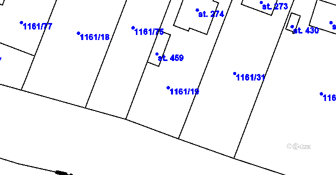 Parcela st. 1161/19 v KÚ Hradové Střimelice, Katastrální mapa