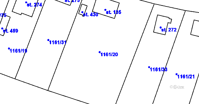 Parcela st. 1161/20 v KÚ Hradové Střimelice, Katastrální mapa