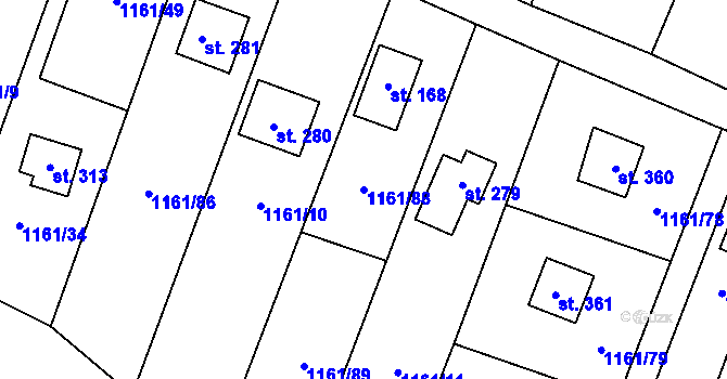Parcela st. 1161/88 v KÚ Hradové Střimelice, Katastrální mapa
