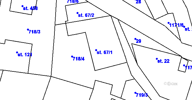 Parcela st. 67/1 v KÚ Hradové Střimelice, Katastrální mapa