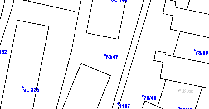 Parcela st. 78/47 v KÚ Hradové Střimelice, Katastrální mapa