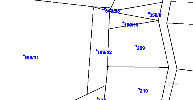 Parcela st. 189/12 v KÚ Hradové Střimelice, Katastrální mapa